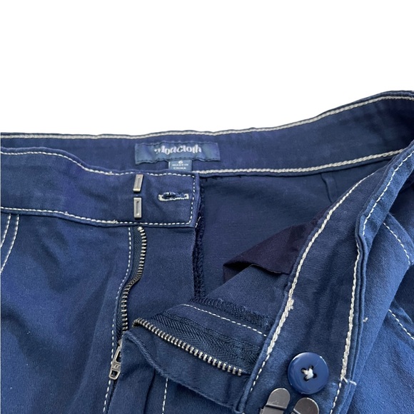 Modcloth navy blue button waist cotton/spandex mini skirt women's size 6 pockets - Picture 4 of 9